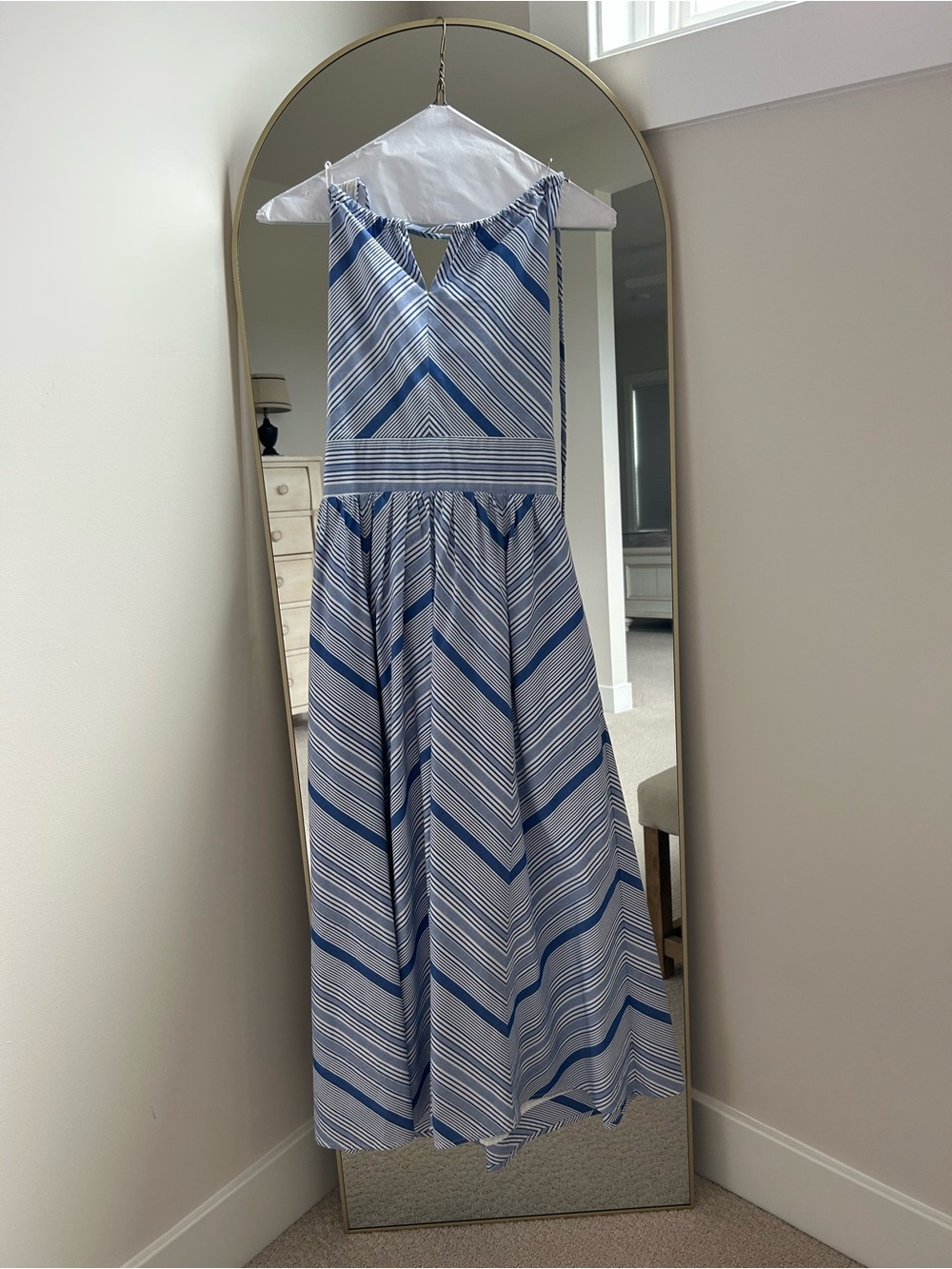 Blue and White Striped Women’s Halter Sundress